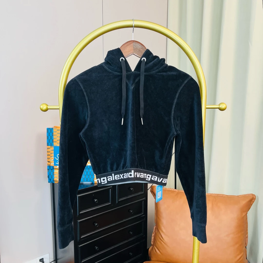 99新 ALEXANDER WANG 大王 黑色下摆新款帽衫 xs码