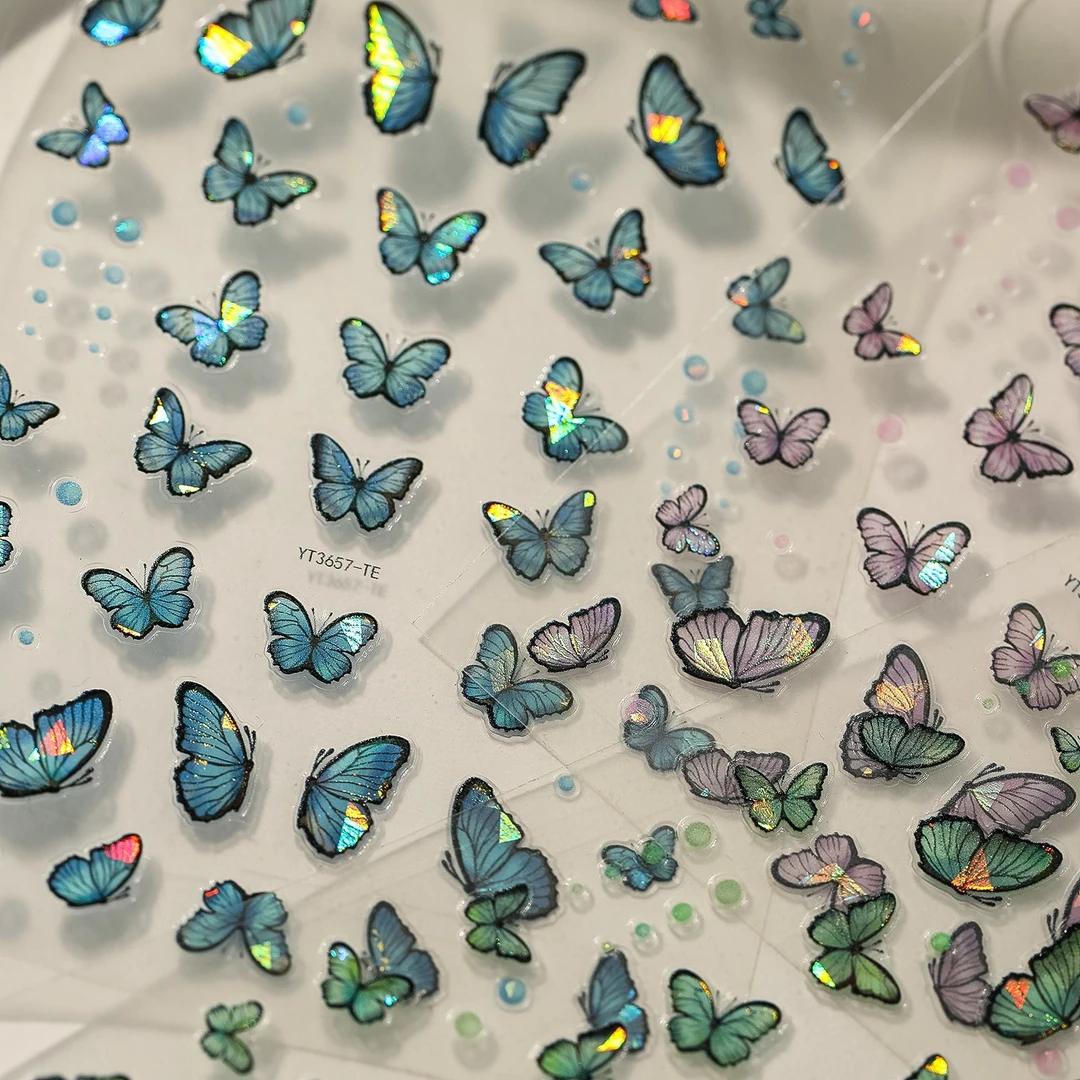 ins新款轻奢迷你彩蝶贝壳光浮雕美甲贴纸高感防水DIY指甲装饰贴纸