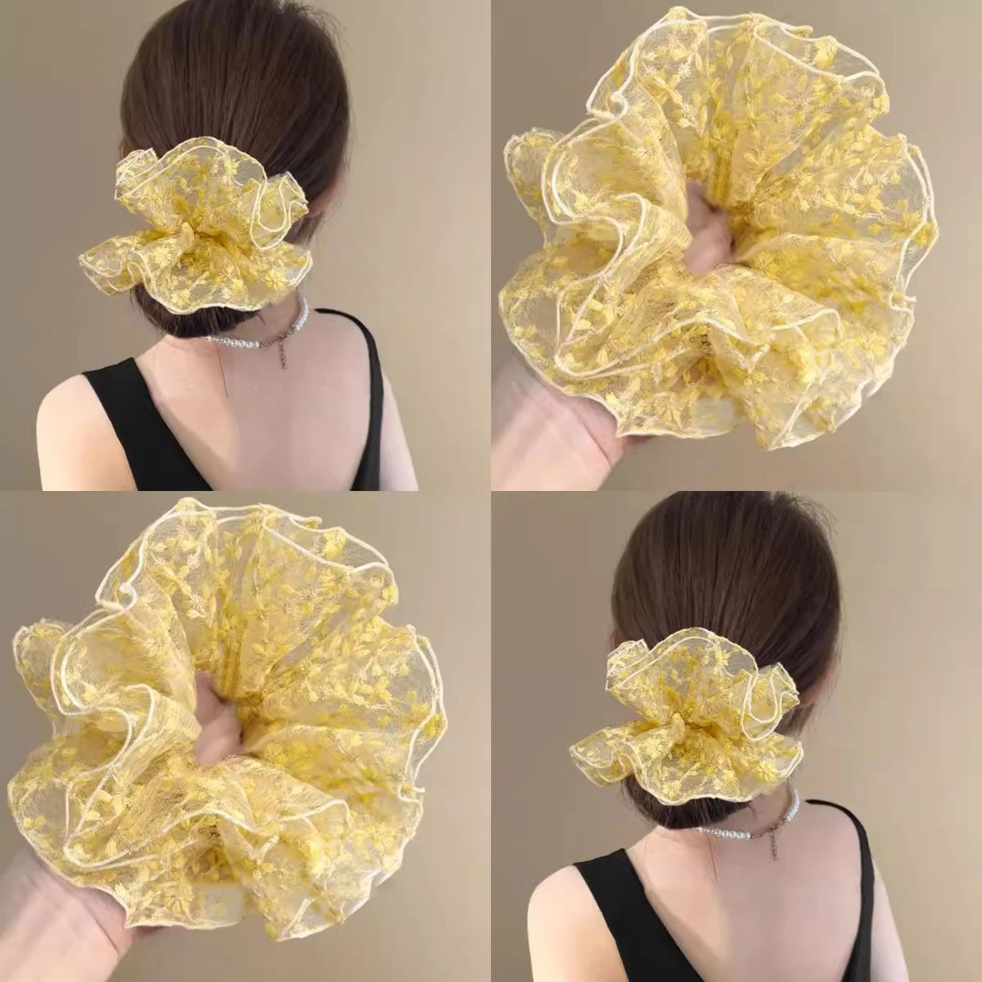 奶盐雏菊~鹅黄奶油色蕾丝大肠发圈女高级感温柔时尚甜美旅行皮筋