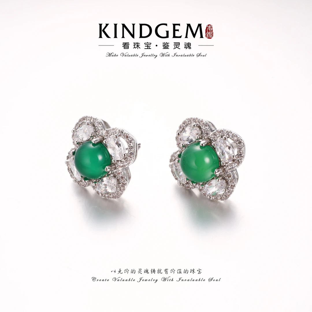 铜合金锆石耳饰 【Lisa Nik】美·银色花花镶嵌气质耳环 C-30643