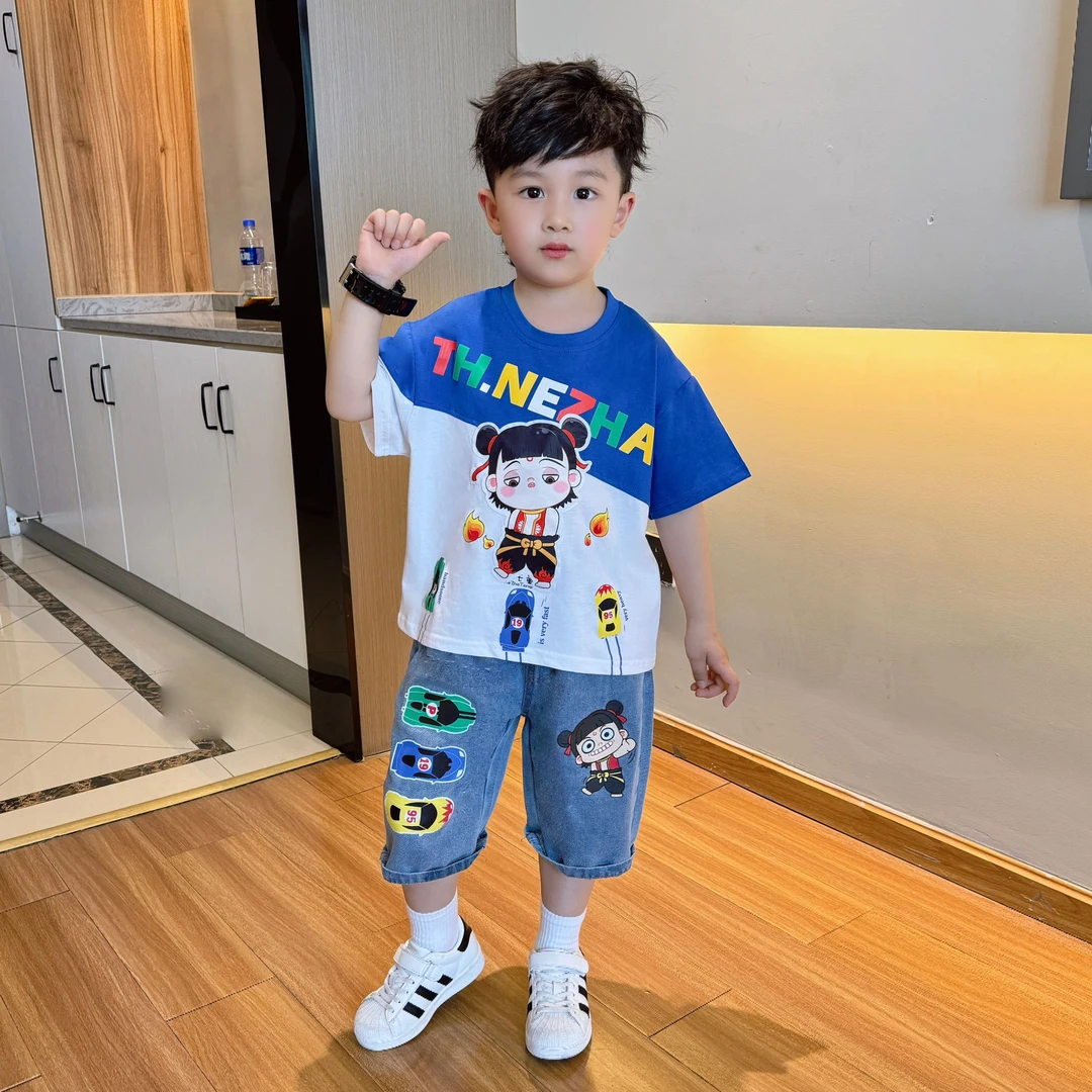 哪吒衣服男童卫衣夏装套装2025新款帅气宝宝运动短袖两件套儿童潮