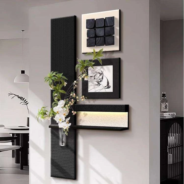 意式极简玄关装饰画入户正对门走廊过道挂画立体水培绿植造景壁画