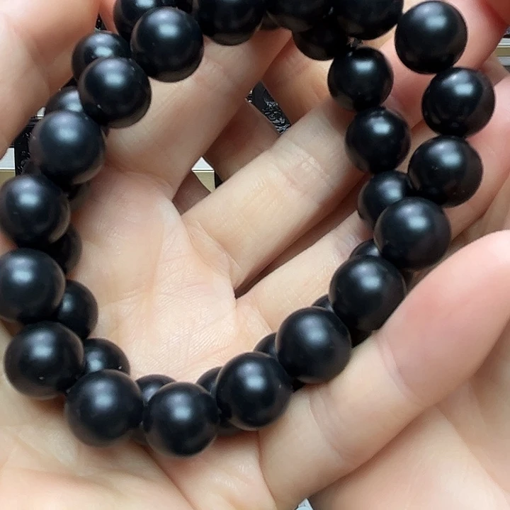 辰***L和田玉（墨玉）未镶嵌手链卡12圆珠高羊脂