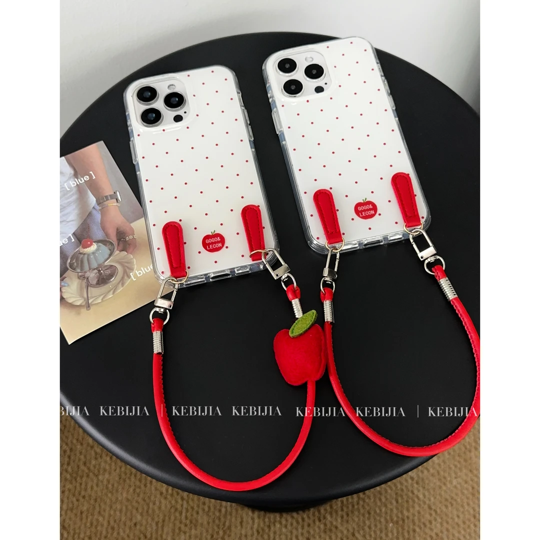 ins白鹿同款手机壳波点挂绳防摔适用于苹果17promax16/15手机壳