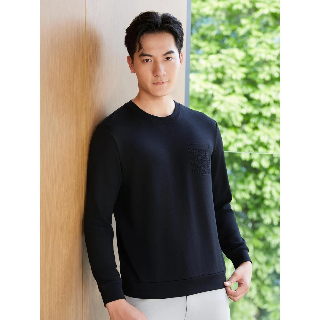 利郎【超柔莫代尔】男士长袖圆领T恤休闲弹力户外秋冬百搭24QTX201