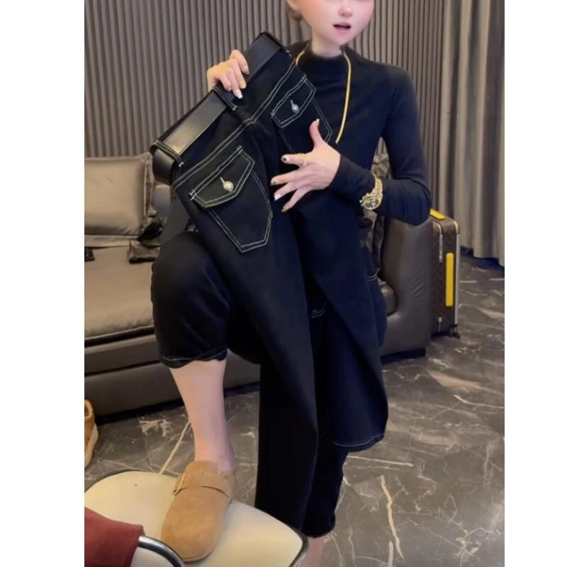 秋季新款时尚高腰直筒牛仔裤女春秋显瘦百搭洋气小个子八分烟管裤