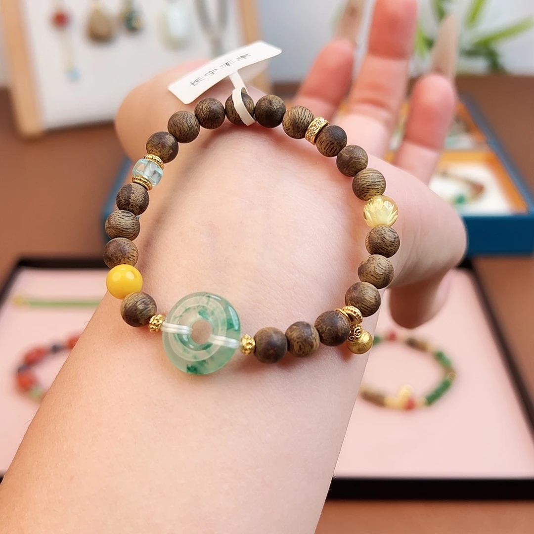 沉香手串沉香非洲翠平安扣