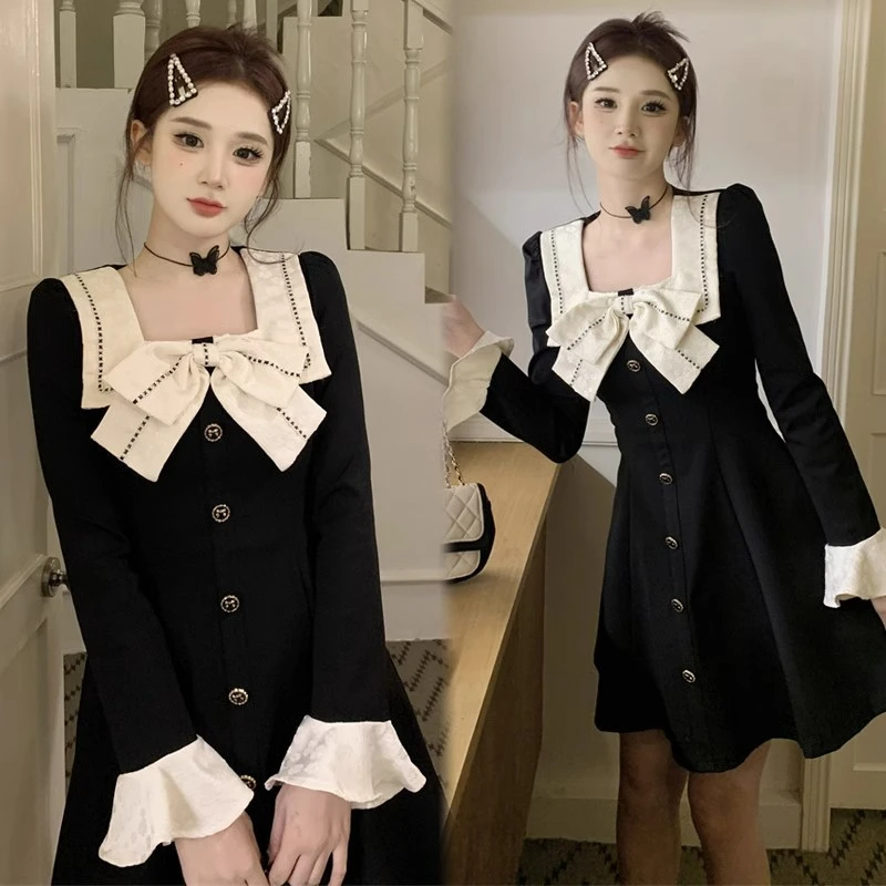 大码微胖女生法式蝴蝶结显瘦连衣裙女小众设计感胖mm梨型身材裙子