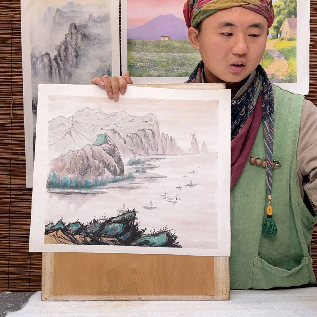 油画行路人小院绘画作品竞拍