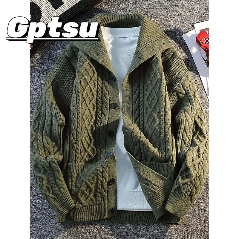 GPTSu毛衣男款春秋季针织衫外套宽松慵懒风外穿纽扣开衫毛线衣服