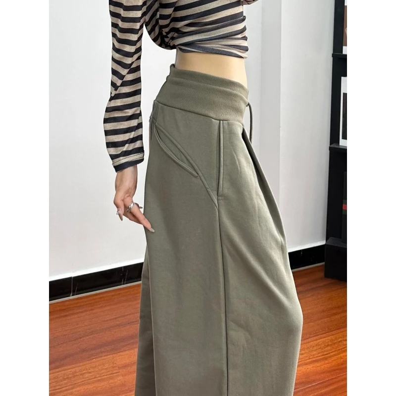 高个子加长运动裤女秋季新款低腰抽绳宽松显瘦直筒垂感休闲阔腿裤