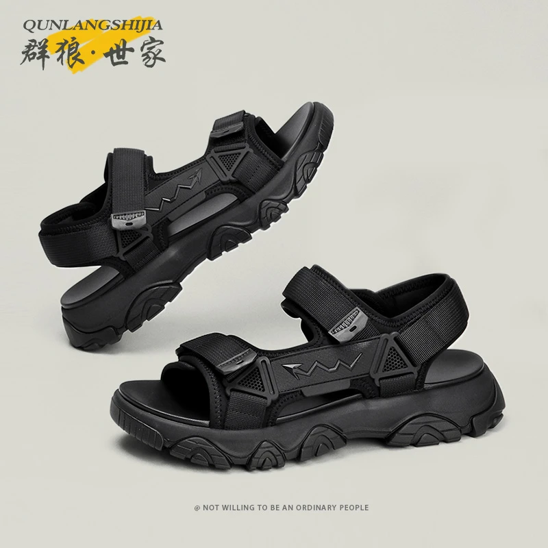 群狼·世家男士凉鞋夏季新款外穿防滑厚底潮流时尚休闲运动沙滩鞋