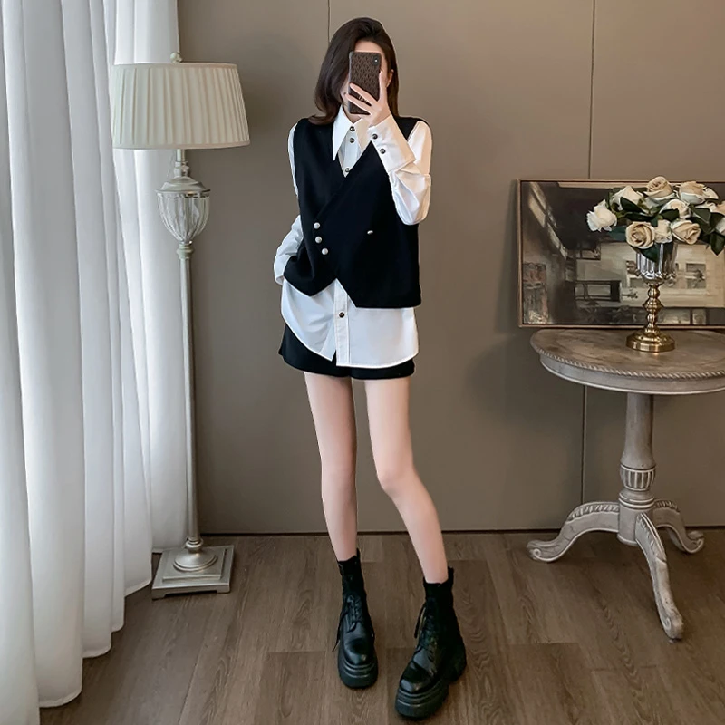 法式轻熟风慵懒风运动风时尚套装针织小香风撞色西装马甲短款女装