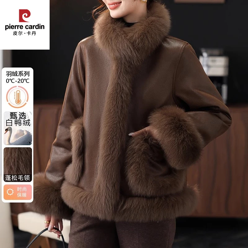 皮尔卡丹中年妈妈冬装绒服真绒服保暖皮衣外套中老年冬季皮毛一体