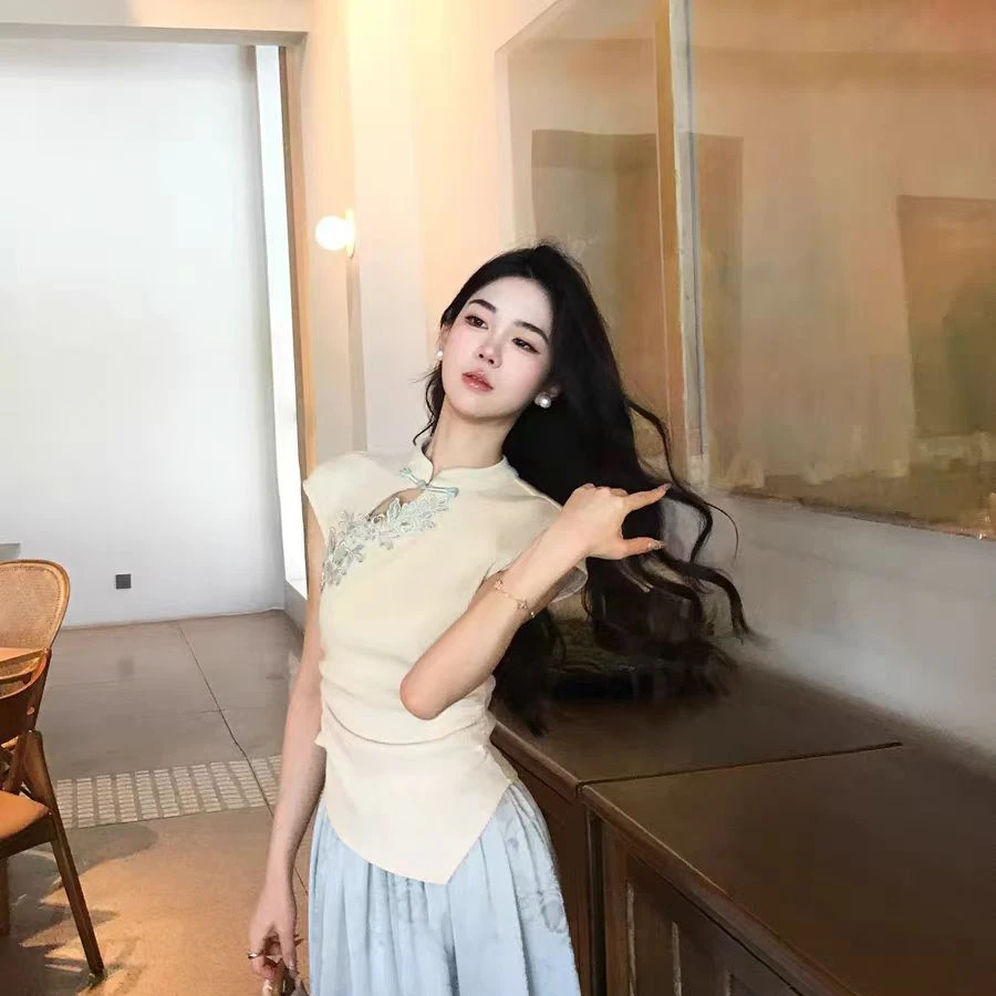 游春令新中式国风气质套装女春夏修身无袖上衣+半身裙两件套显瘦