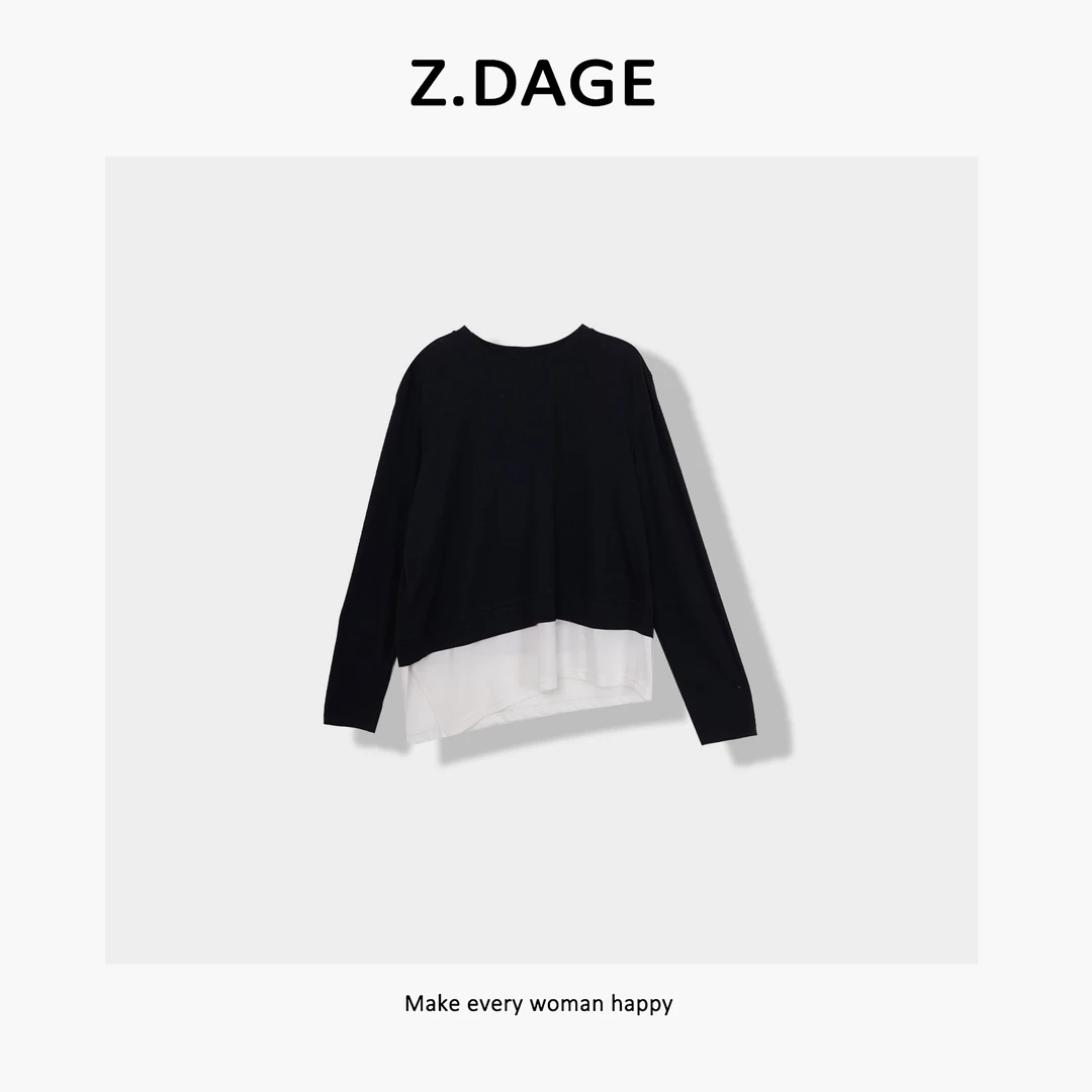 z.dage-'春意嫣然’早春款时尚小众设计感拼接长袖T-17102