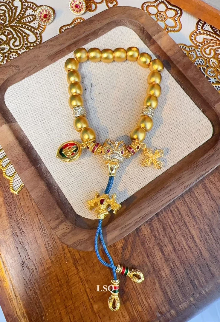 铜合金合成锆石手链 SQ思岐新中式-苹果珠醒狮手链5664