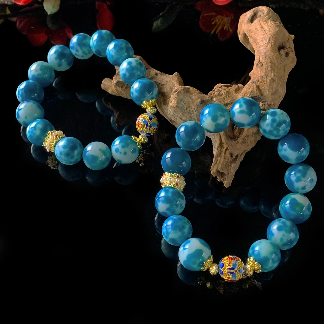 S8248-白云母海灵芝蓝玛瑙手串-送礼佳品-多样性只发一件