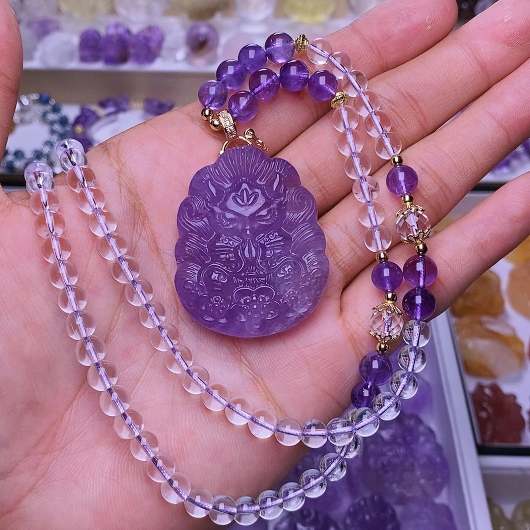 水晶颈饰未镶嵌紫水晶许愿狐吊坠 送链子