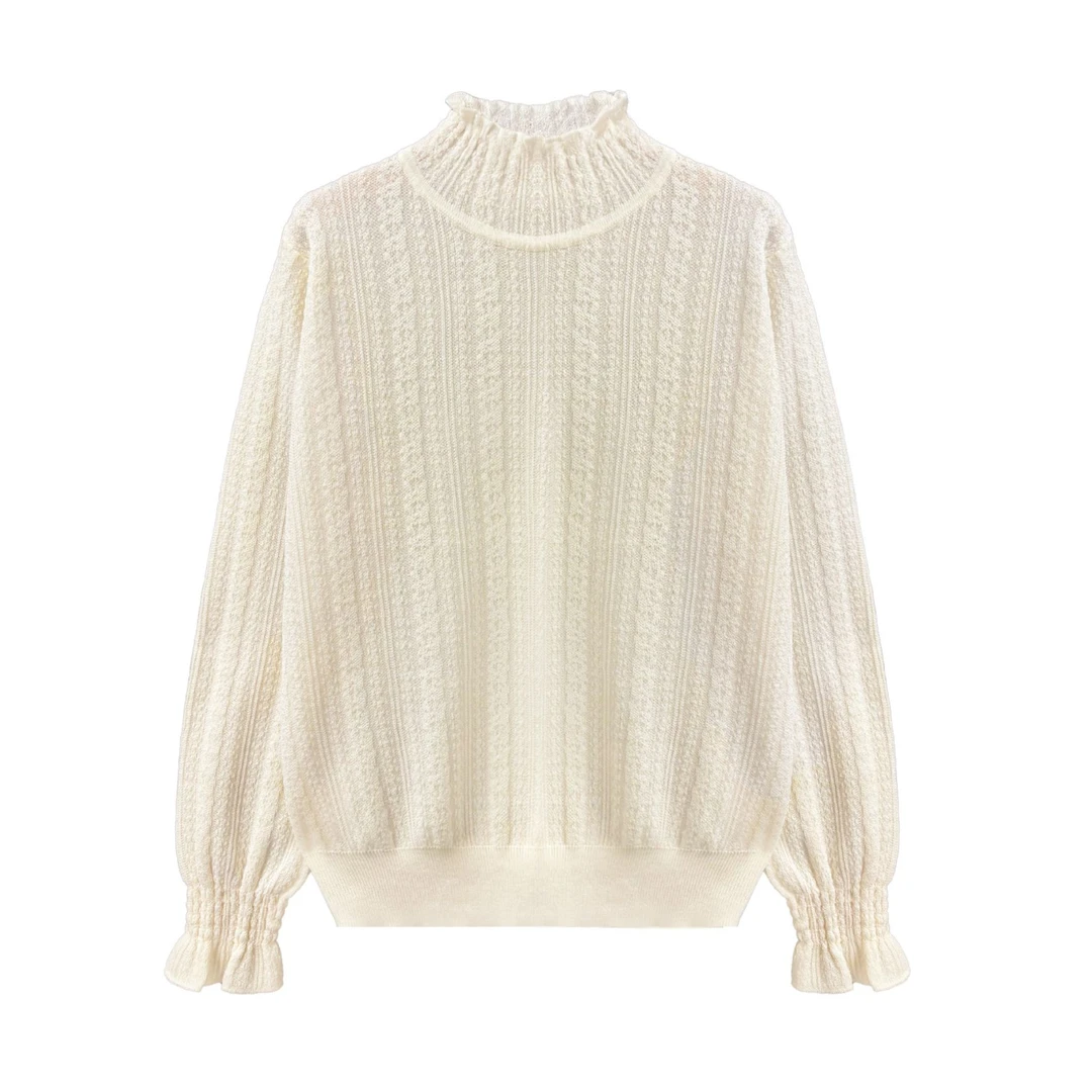 诗妮歌高定 | 【羊脂白玉】花苞领 温柔高贵秋冬女式针织衫