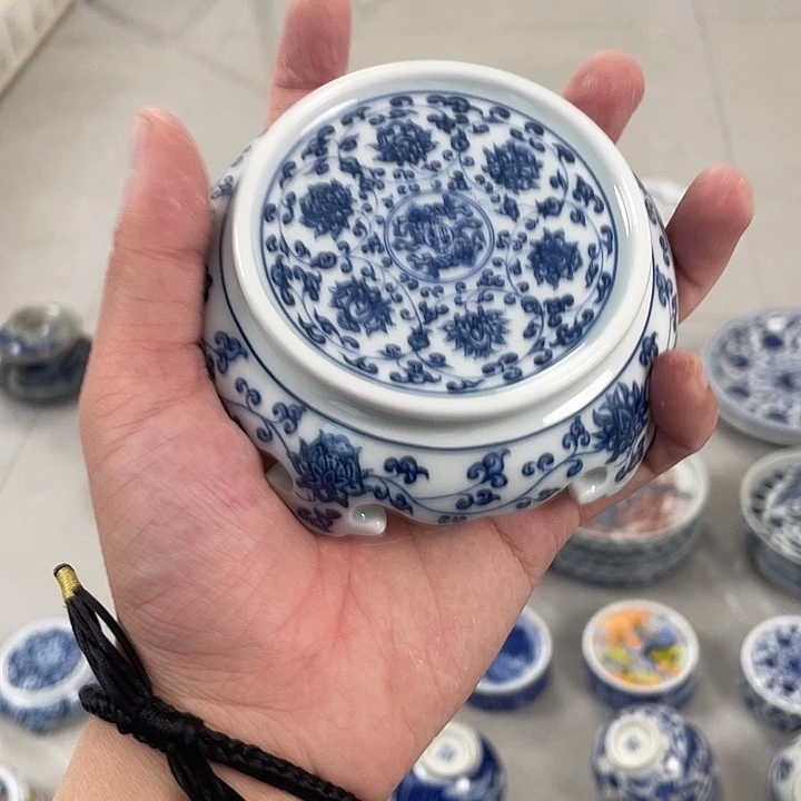 瓷片景德镇青花缠枝莲板凳盖置