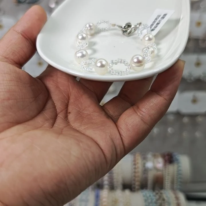 手绳银S925镶嵌淡水珍珠