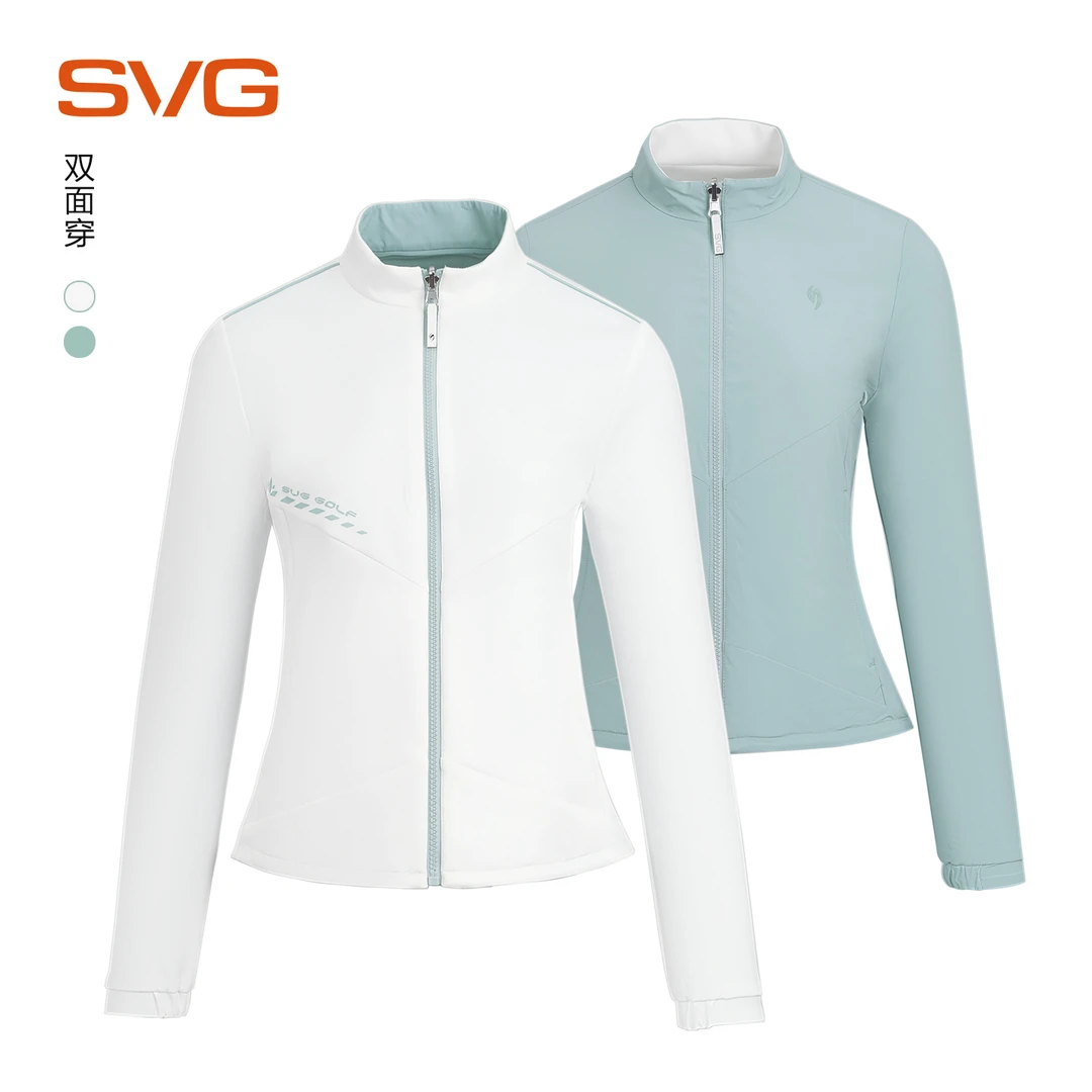 svg高尔夫25秋冬新款女装时尚蓝白双面穿外套拉链立领运动上衣女