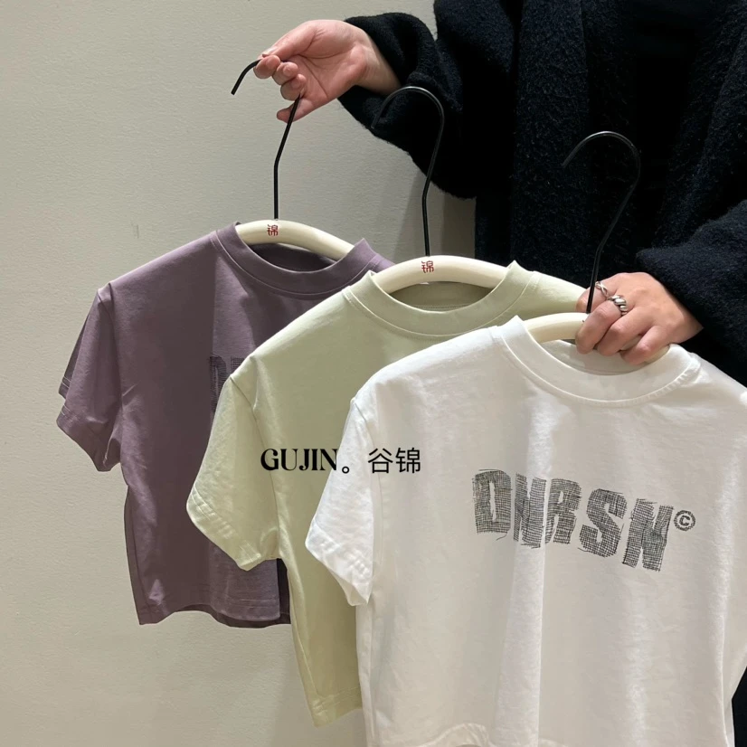 E3-6。907121 儿童休闲百搭T恤英文字母印花时尚纯棉宽松