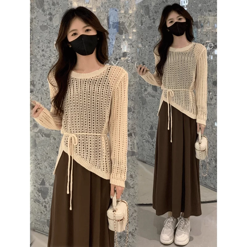 甜辣风长袖针织衫女夏季大码胖MM设计感镂空薄款罩衫宽松外搭上衣