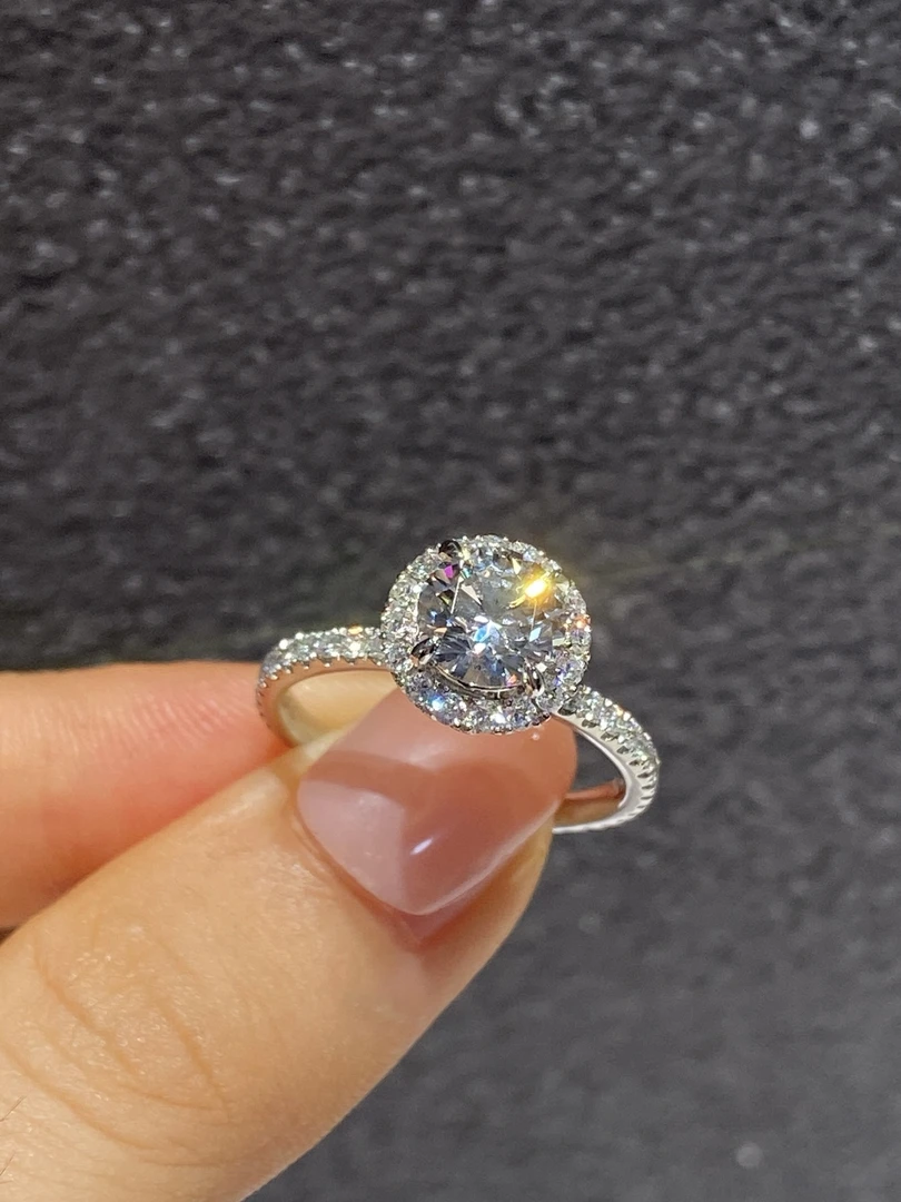 实验室培育钻石围镶满圈钻石戒指白金女戒12号