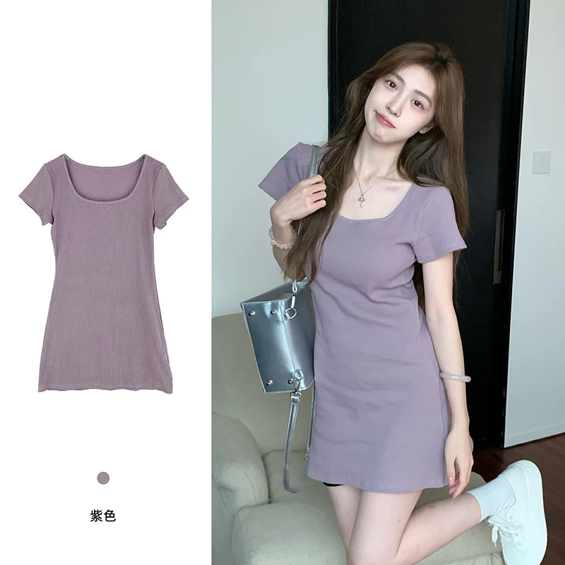 3148小个子紫色连衣裙子女夏季2025新款法式甜美绝美温柔风包臀裙