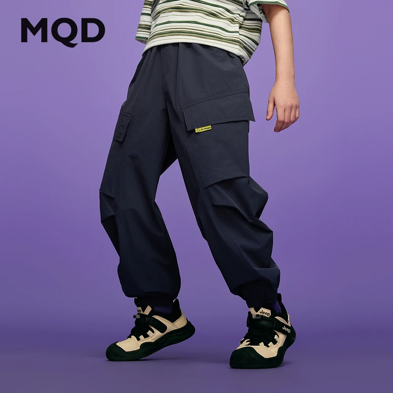 MQD男童夏季学院风女童中大童运动户外工装大口袋休闲裤9652W1508