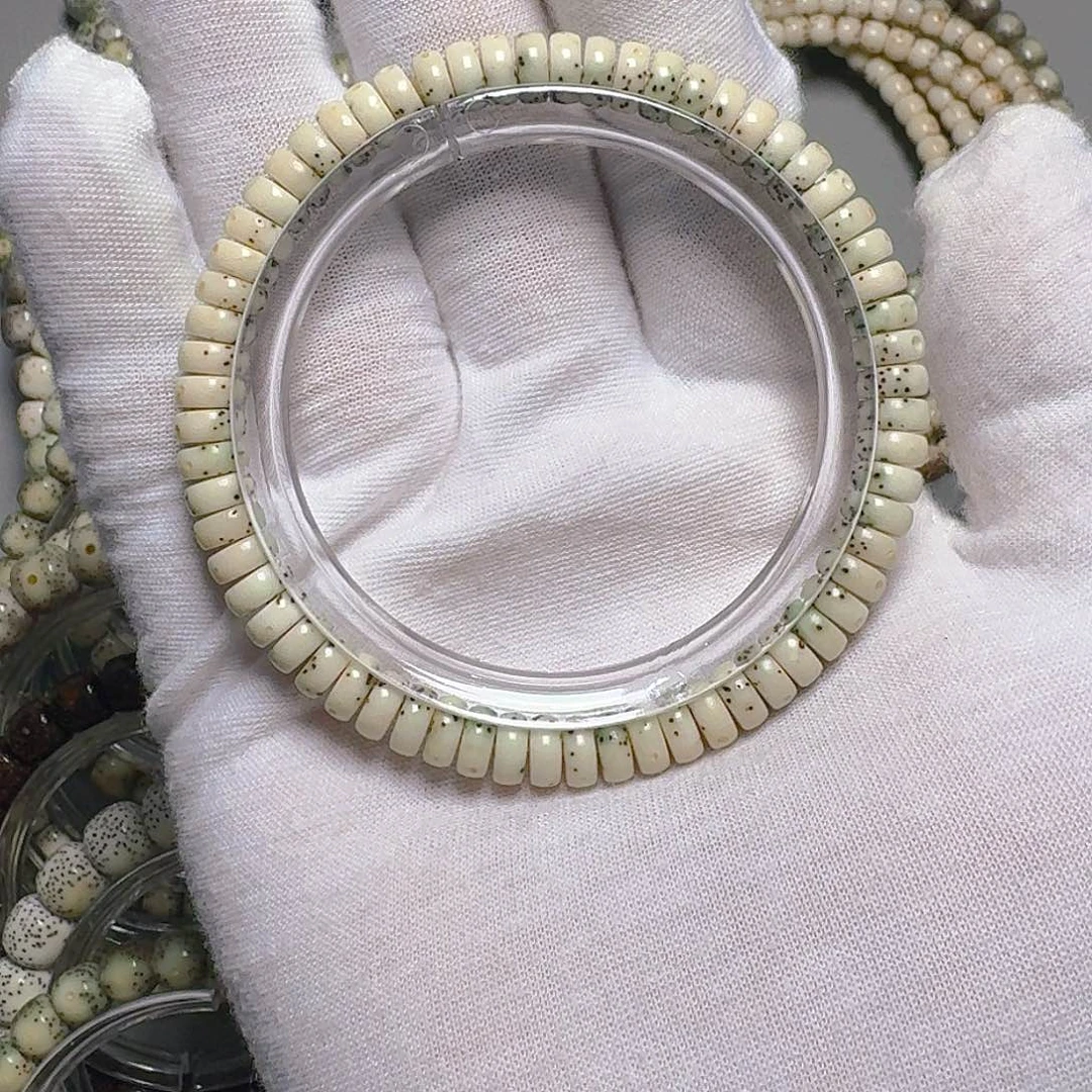 用***2星月菩提手串原生态石玉料卡7手串药片