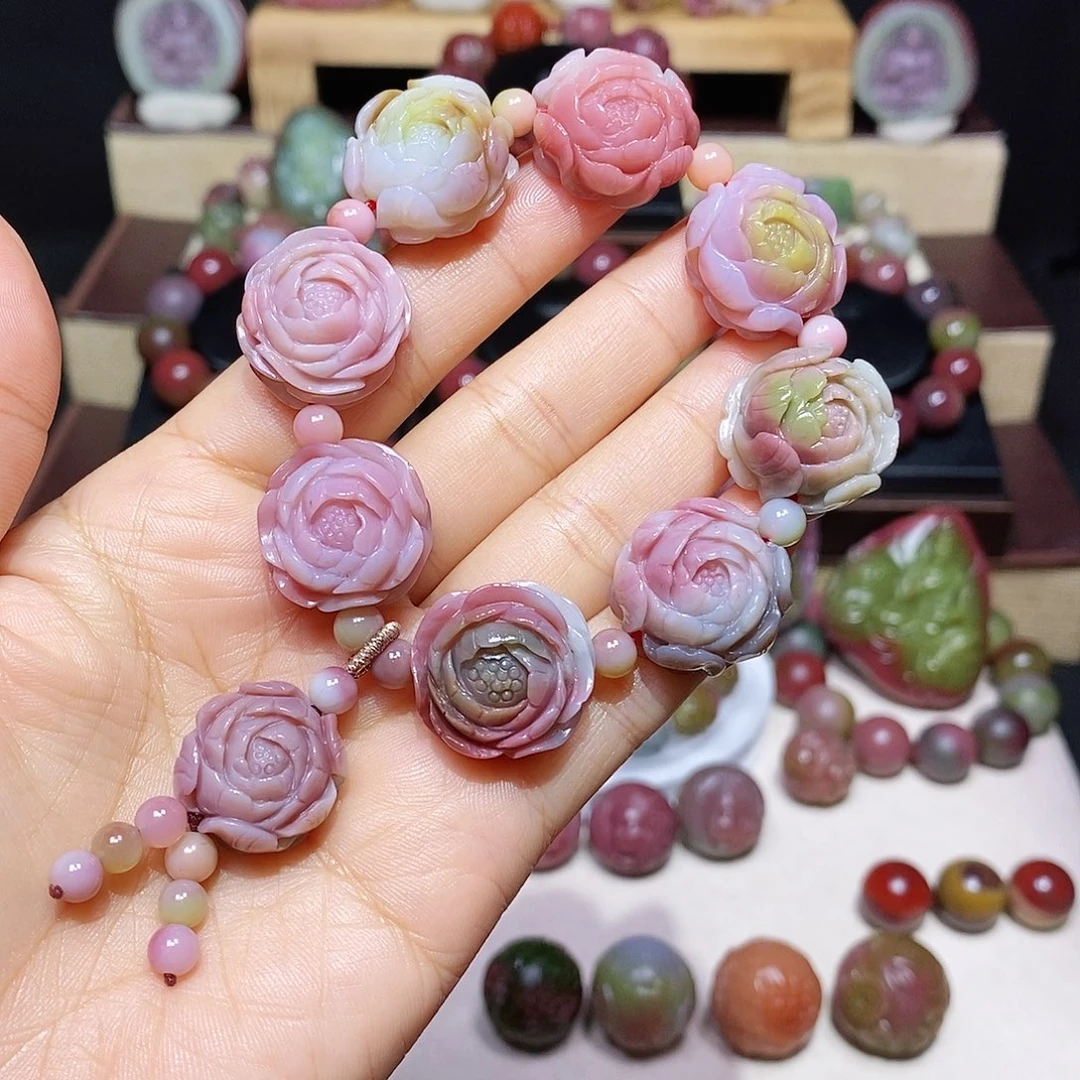 玛瑙/玉髓未镶嵌盐源玛瑙牡丹花手串