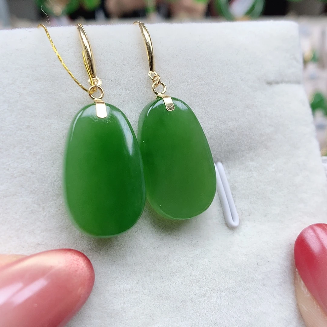 和田玉（碧玉）18K金镶嵌耳饰20