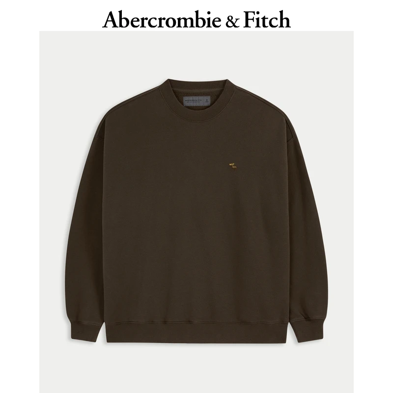 AF经典小麋鹿图案男装25秋冬新款宽松圆领抓绒套头卫衣122-5659