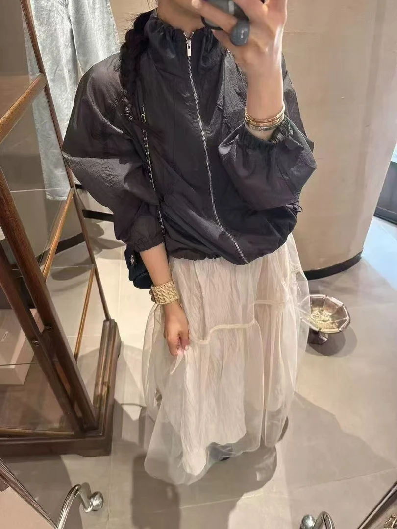 现 2025夏季新款韩国东大门OATMEAL向日葵同款立领轻薄防晒外套