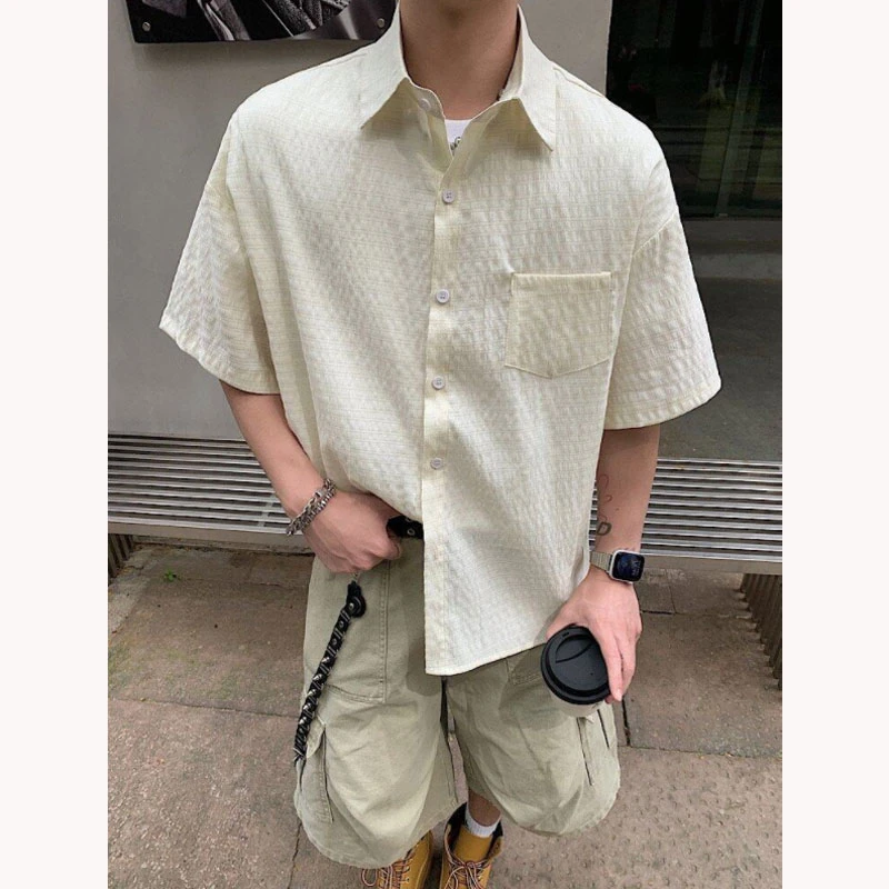 cleanfit泡泡纱肌理感设计短袖衬衫男款夏季美式潮牌叠穿衬衣外套