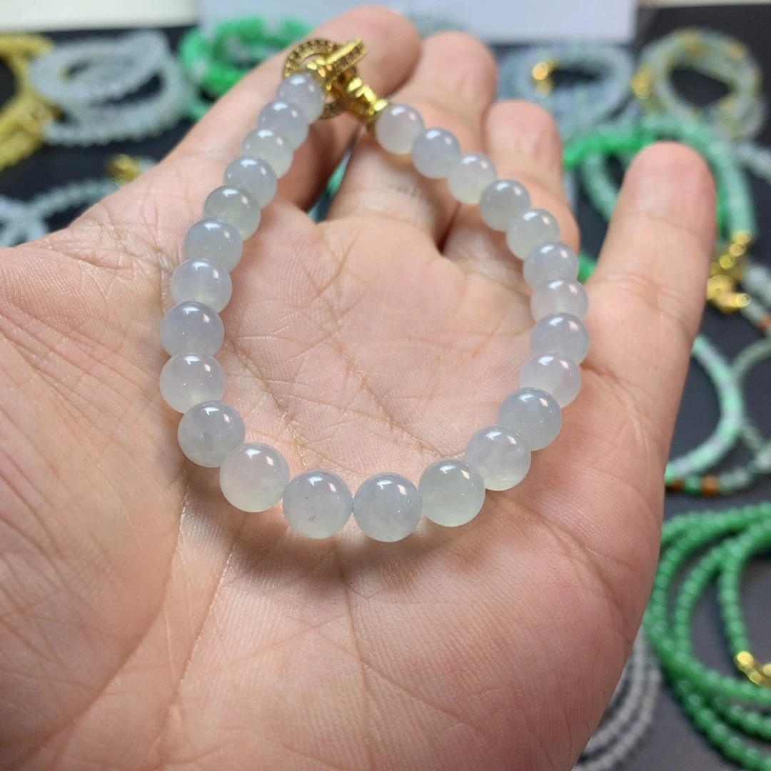 定制翡翠未镶嵌卡7.2白冰手串