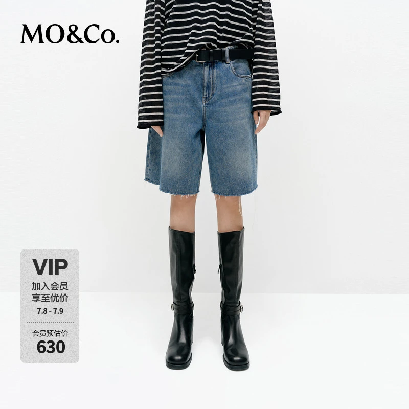 MOCO牛仔裤2025春新品复古洗磨棉质中低腰中裤阔腿裤MBE1SOT011