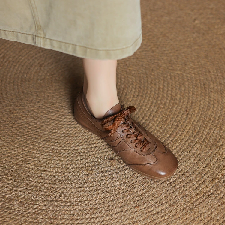 1cm 英伦风通勤百搭舒适软底德训鞋春季简约休闲时尚系带棕色单鞋