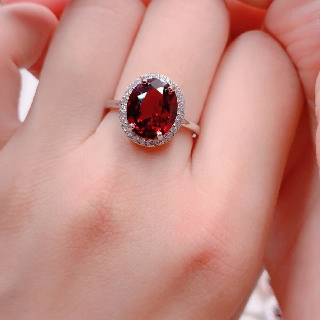石榴石戒指银S925镶嵌