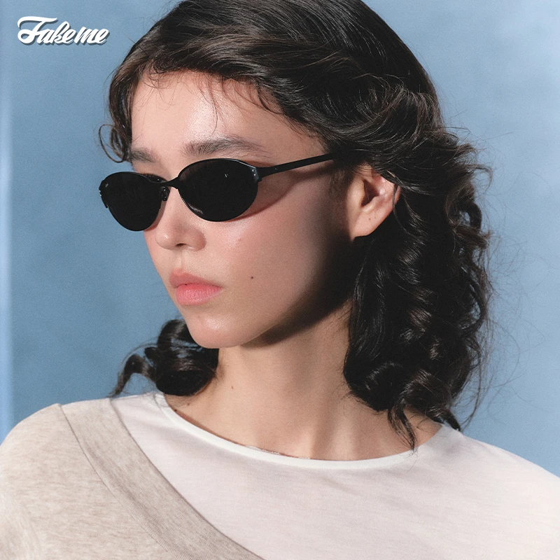 Fakeme复古街拍椭圆框百搭墨镜女防紫外线防晒太阳镜小米可micro