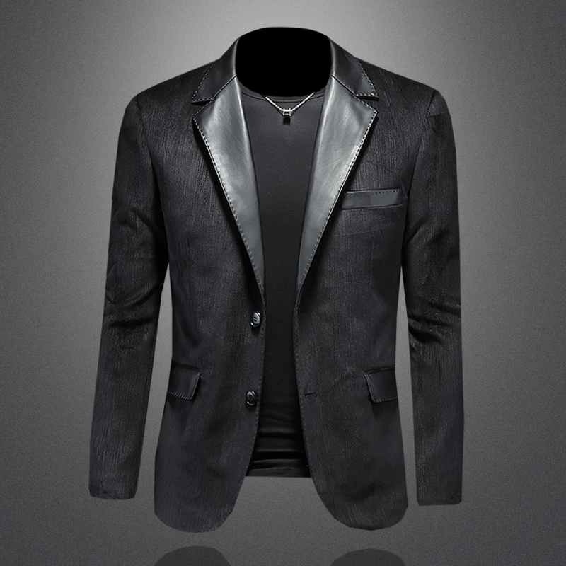 路约威格鹿皮绒西装外套男士秋季新款高品质痞帅肌理感休闲西服潮