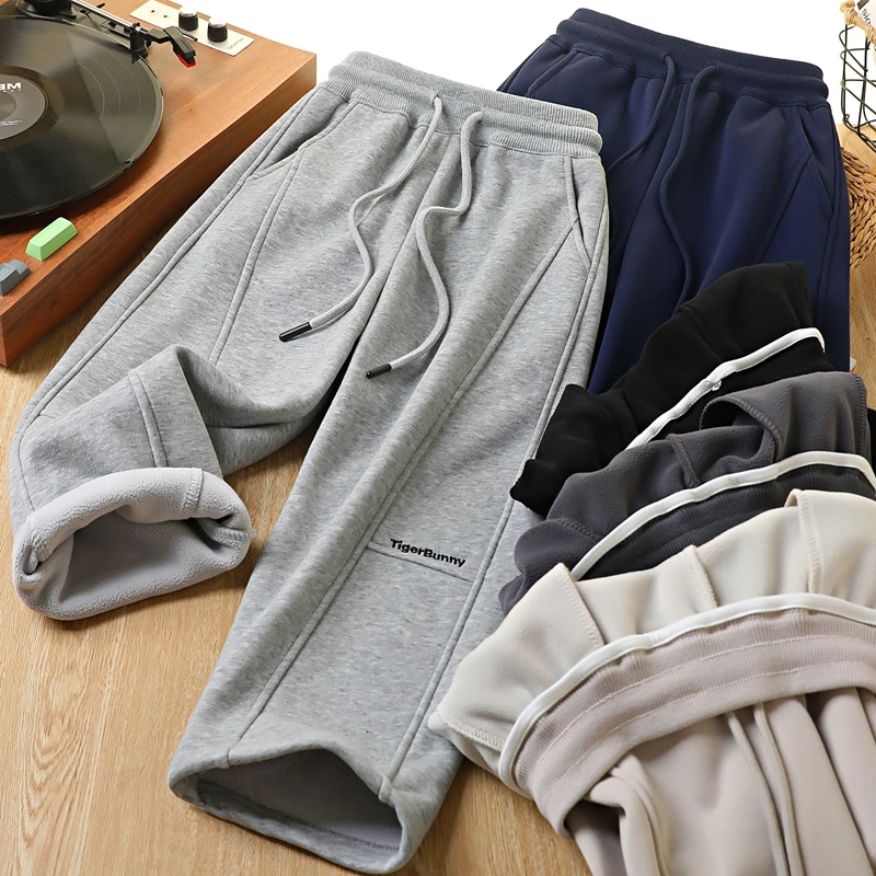 男童秋冬季新款弯刀加绒卫裤中大童字母休闲宽松保暖卫裤6839