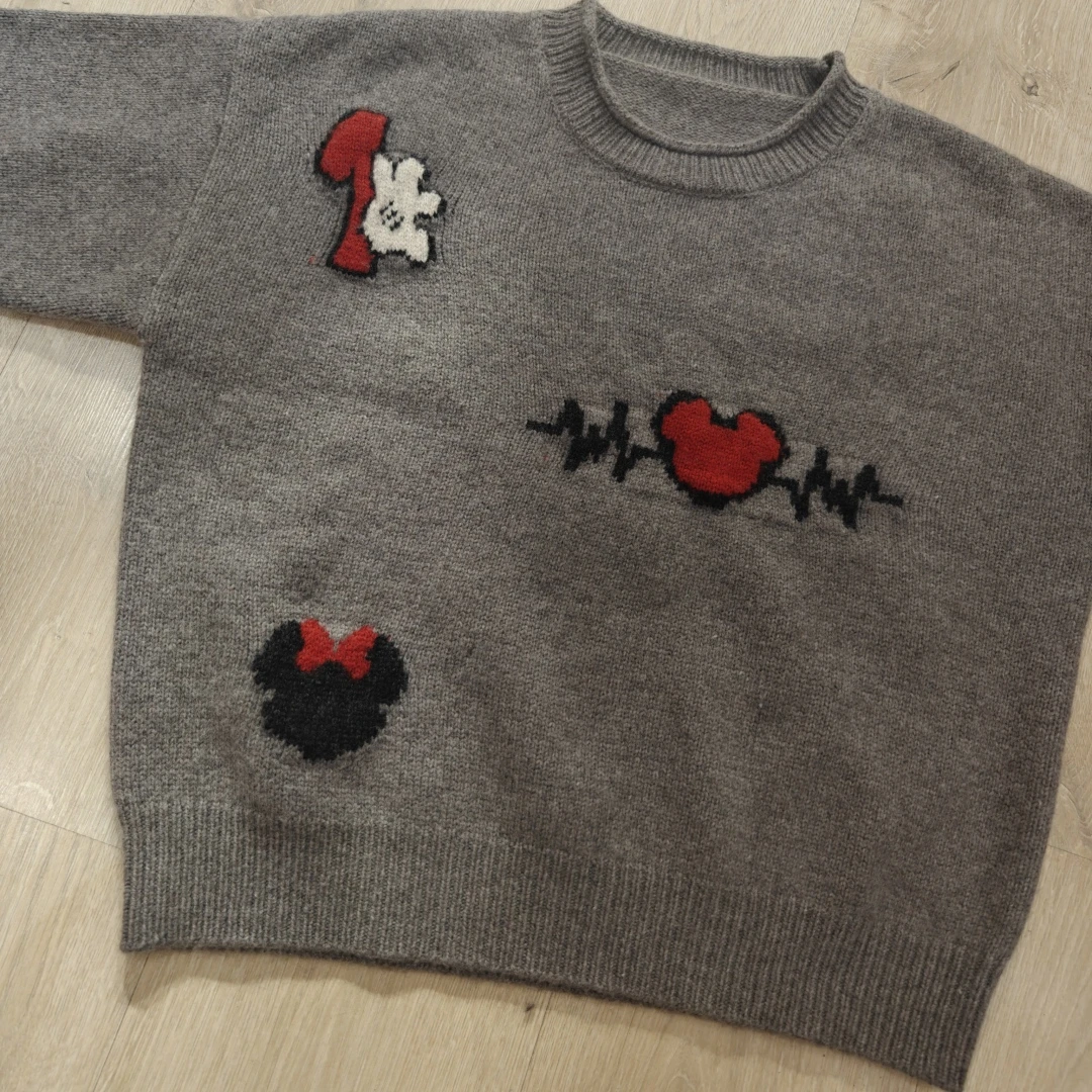 【济州岛】米奇提花圆领针织衫毛衣