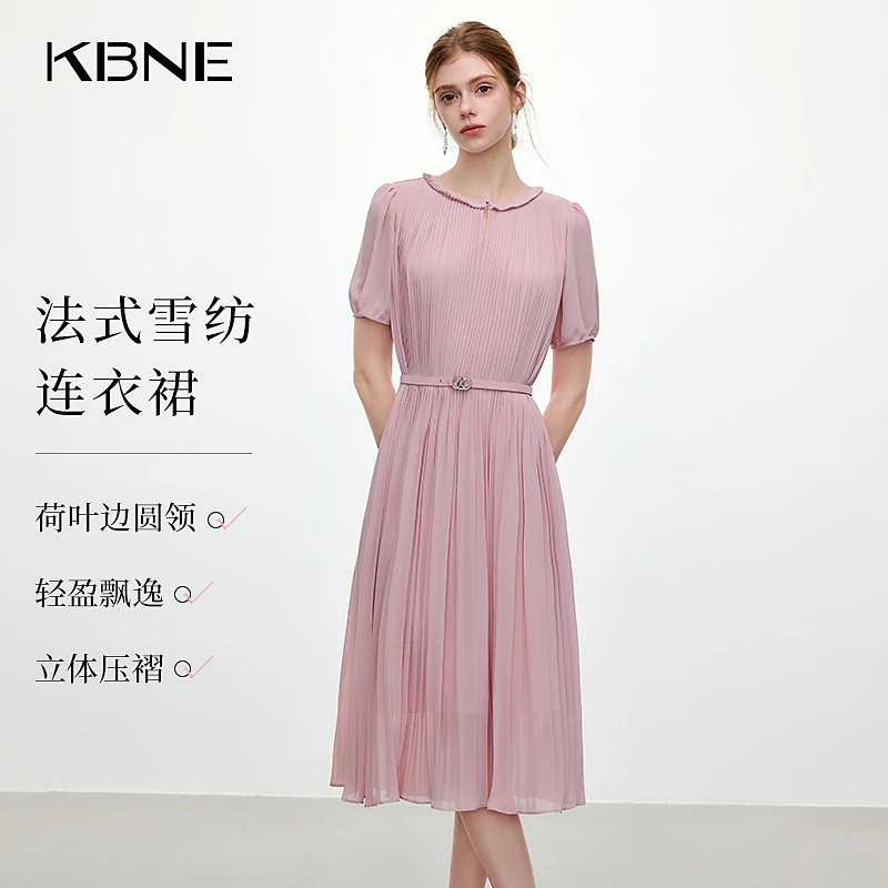 KBNE裙子女款爆款2025新款高级感夏季荷叶边气质雪纺法式连衣裙