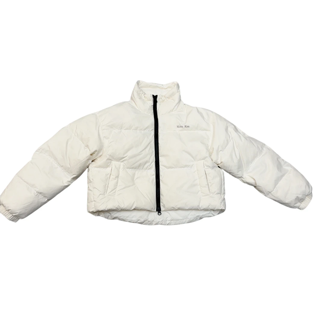 白色外套新款韩版宽松立领字母短款保暖棉服外套女纯色简约秋冬