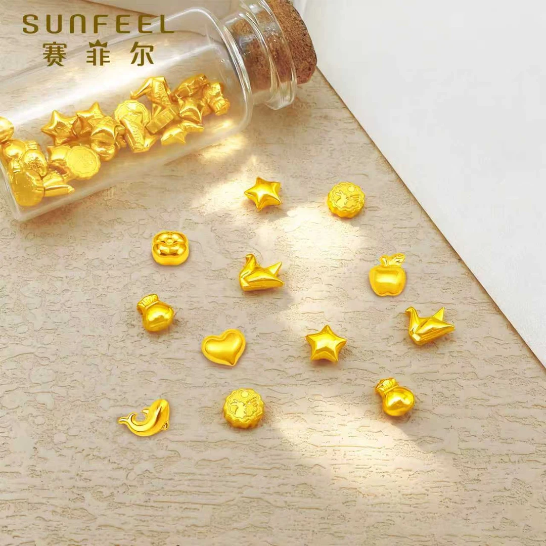 【投资金】赛菲尔足金999.9祈愿金豆1g实心月饼千纸鹤元宝福袋