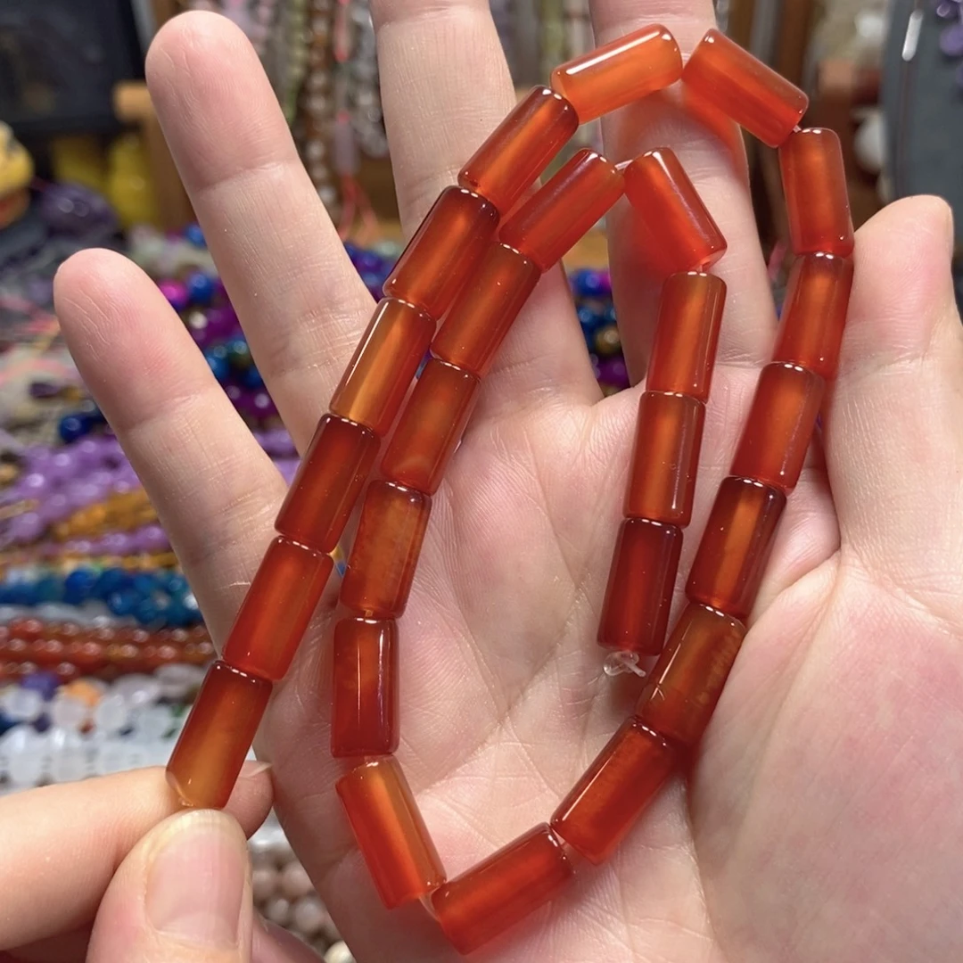 玛瑙/玉髓未镶嵌珠宝半成品红玛瑙管子一条卡8*15mm